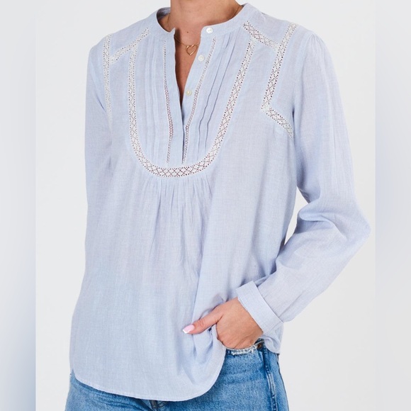 M.A.B.E - Adley Top - Light Blue Cotton Long Sleeve Top - Small - Picture 1 of 6